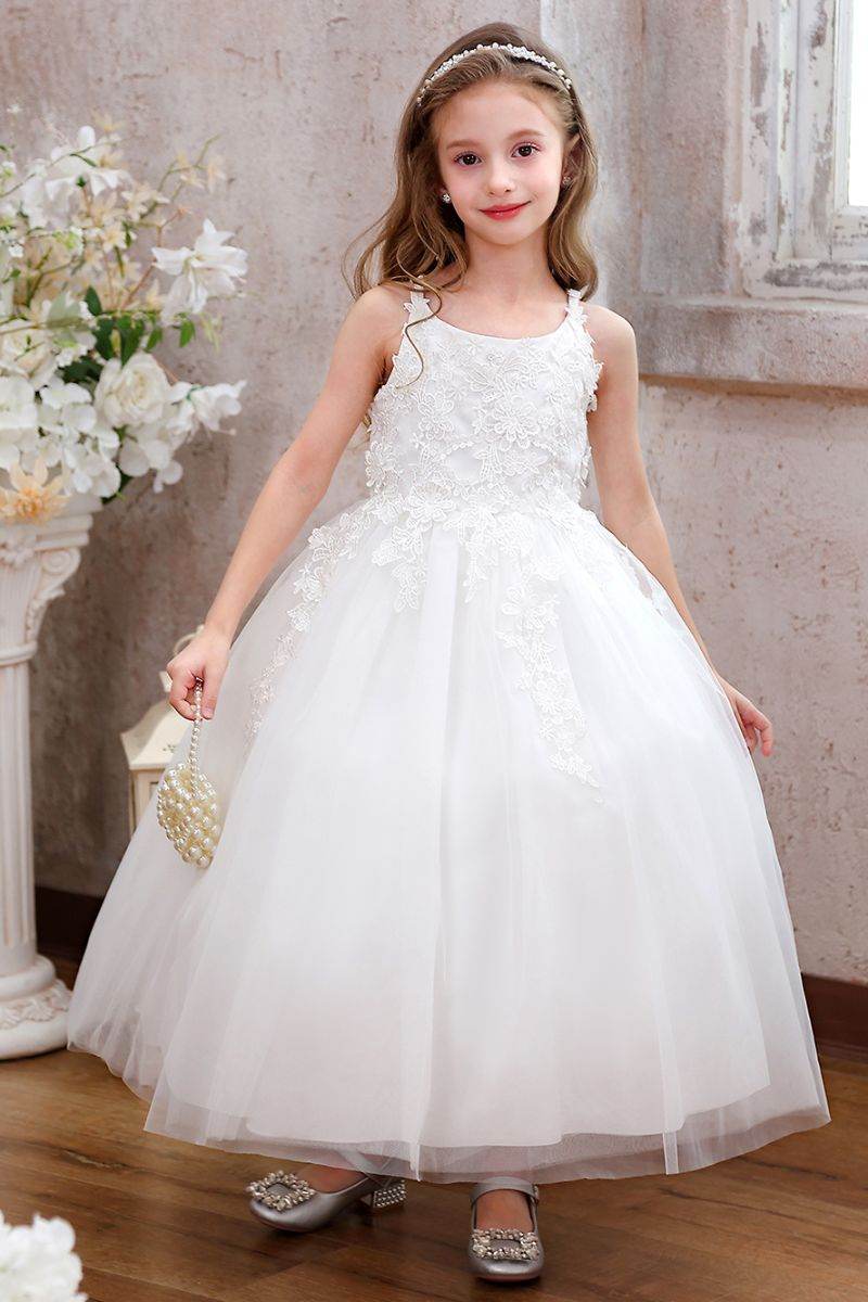 A-Line Midi Tulle Flower Girl Dress CF0352 - COCOMELODY